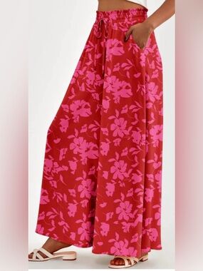 BTFBM Calista Smocked Floral Wide Leg Pants Sz XXL